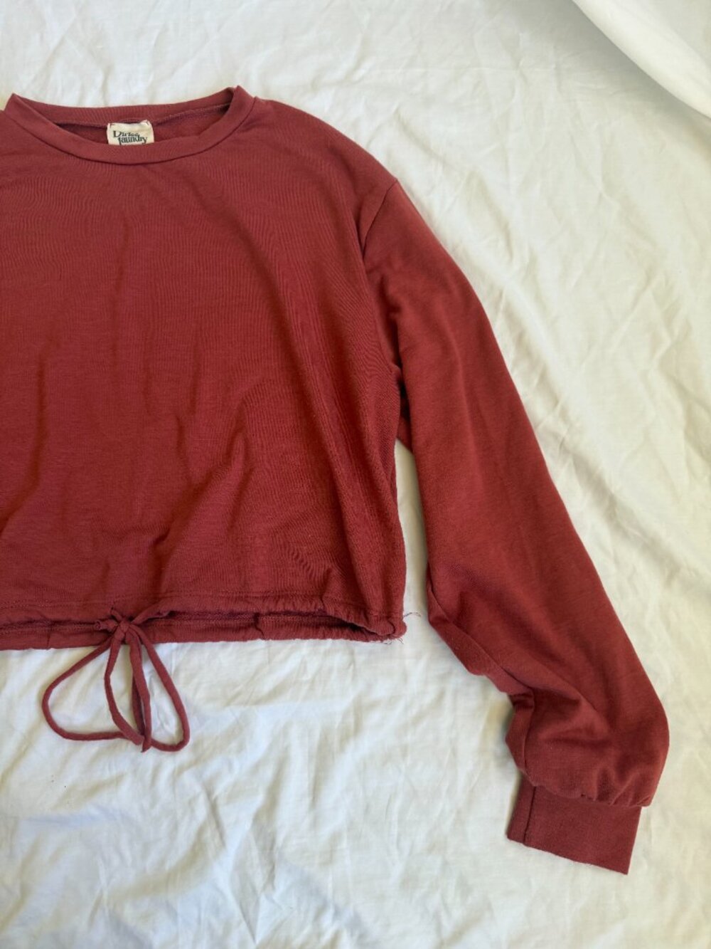 Dirtee Laundry Red Cropped Sweatshirt Long Sleeve Women's Drawstring Pullover - Picture 6 of 10